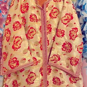 Beautiful Handmade Golden Floral Moroccan Kaftan Dress Sz 2xl